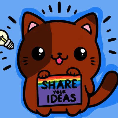 a cute cat saying share your ideas