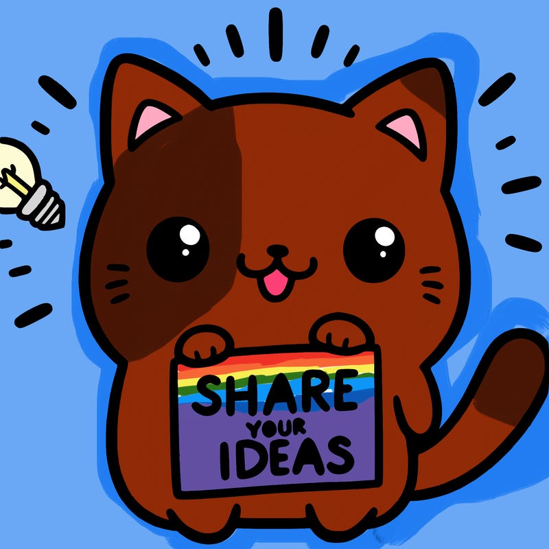 a cute cat saying share your ideas