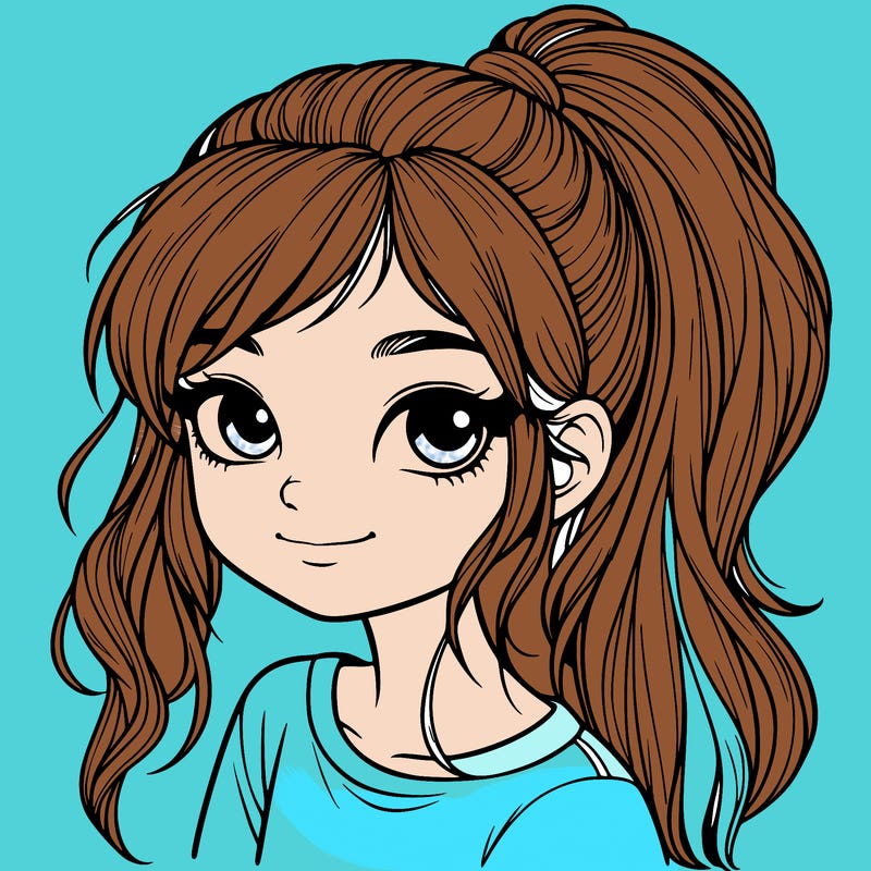 realistic girl with ponytail