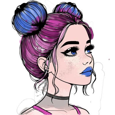 realistic girl with buns on the top of her head