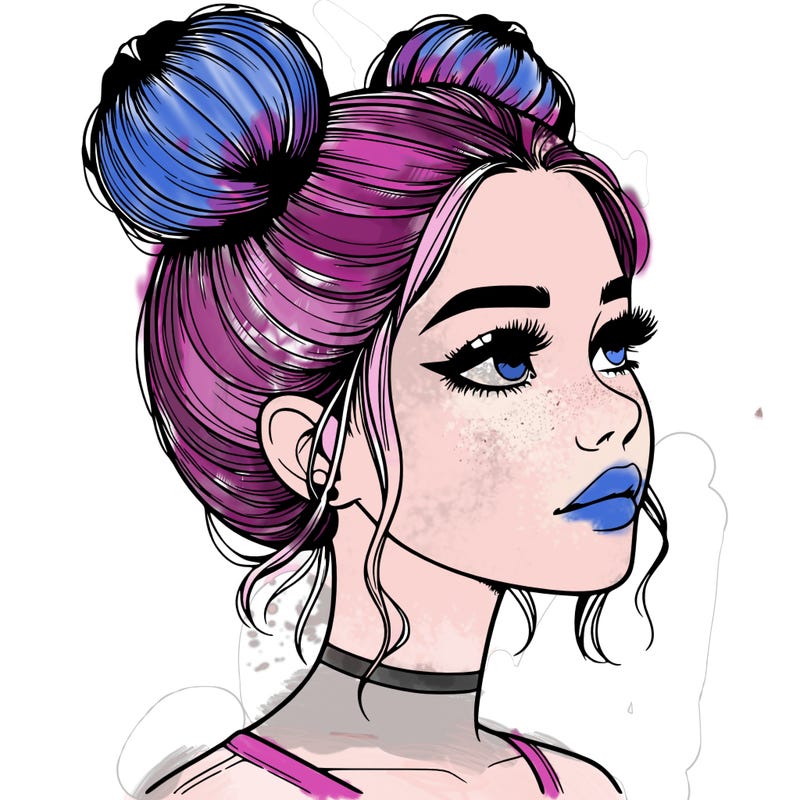 realistic girl with buns on the top of her head
