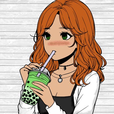 realistic girl drinking boba tea