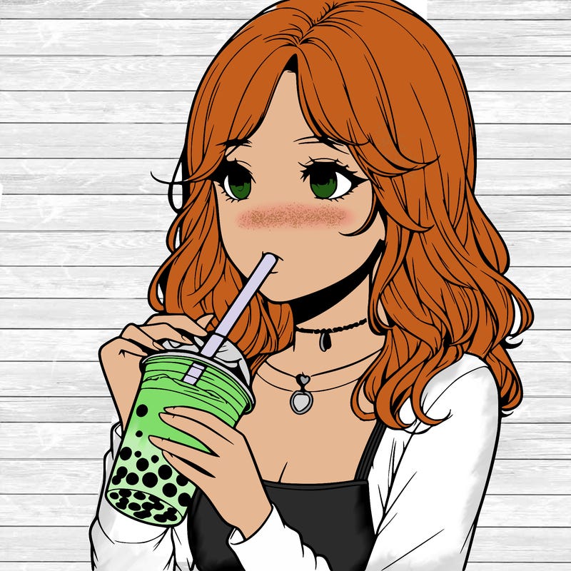 realistic girl drinking boba tea