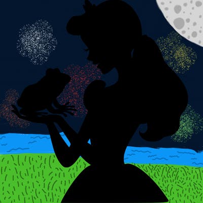 a shadow of a princess holding a frog realistic