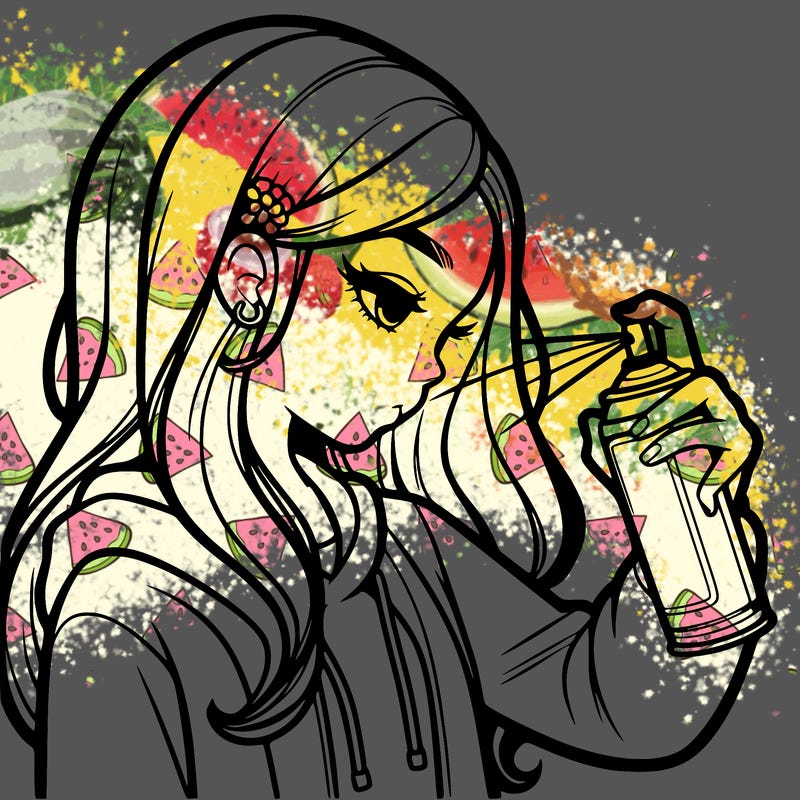 a realistic girl spray painting