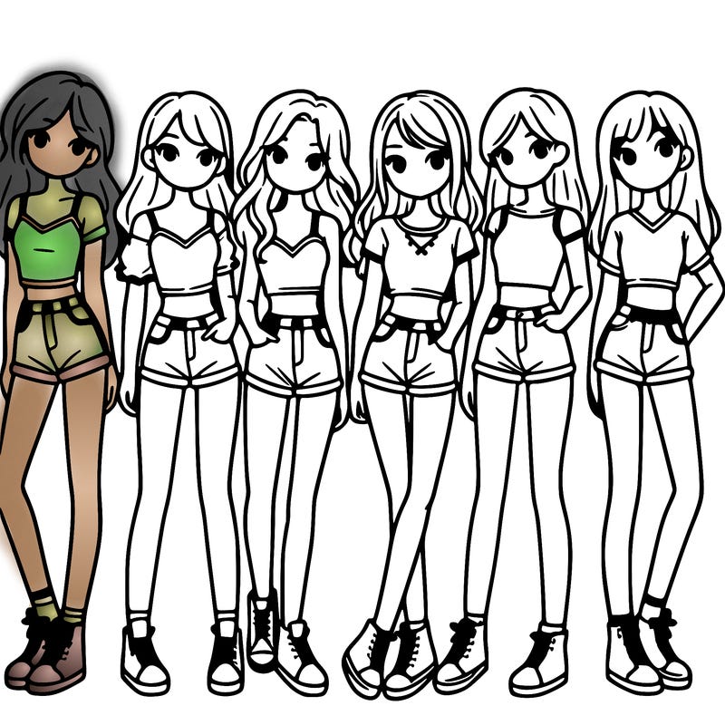 a group of girls wearing crop tops and shorts