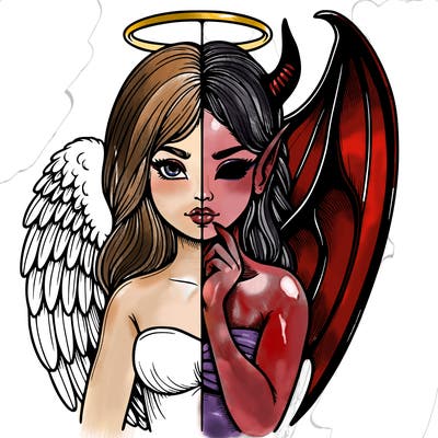 realistic angel half demon