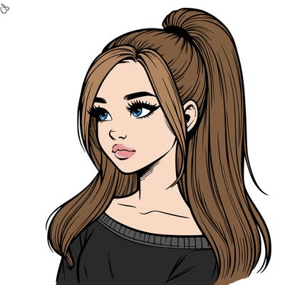 realistic girl with a high ponytail