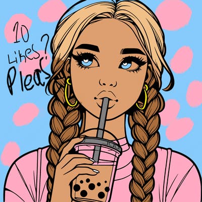 realistic girl with braided hair drinking boba