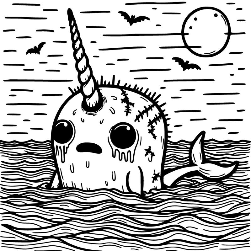 creepy narwhal in scary ocean