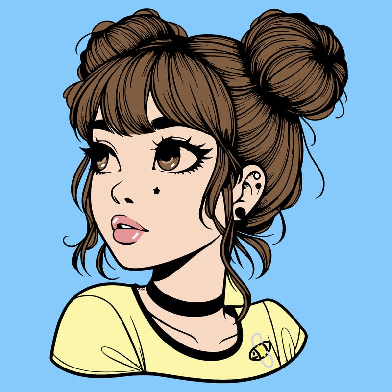 realistic girl with spacebuns