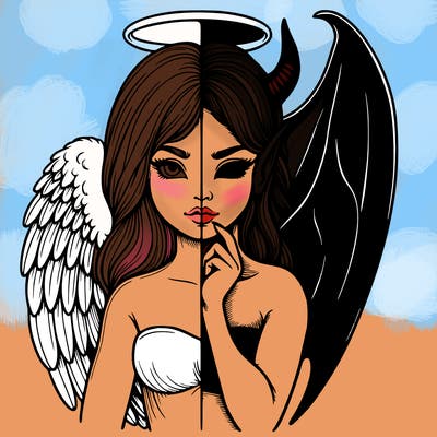 realistic angel half demon