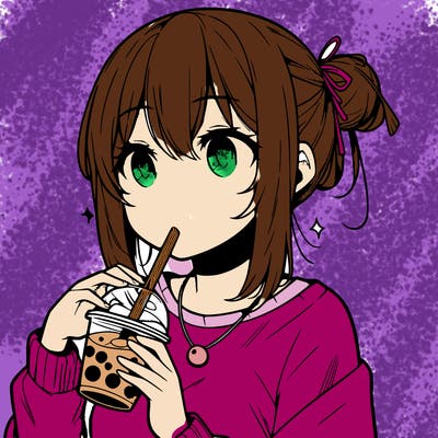 manga character drinking boba