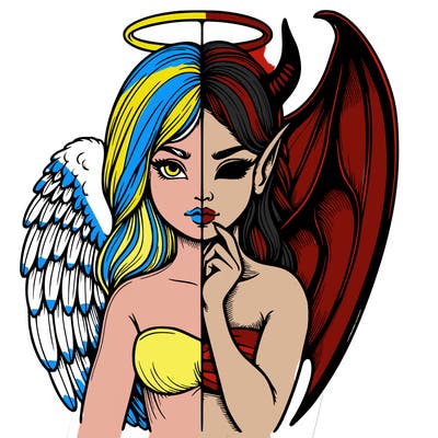 realistic angel half demon