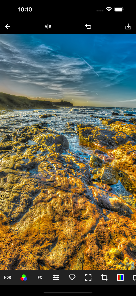 HDR Maxアプリインターフェースの風景写真、強化されたHDRエフェクトを表示