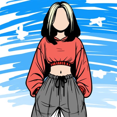 realistic girl faceless with baggy pants and a crop top