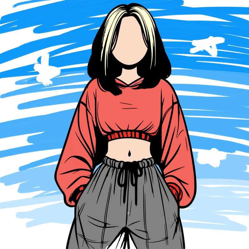 realistic girl faceless with baggy pants and a crop top