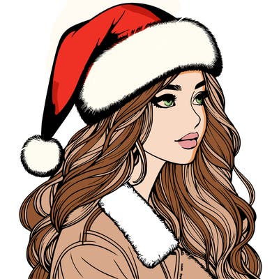 realistic girl in santa hat