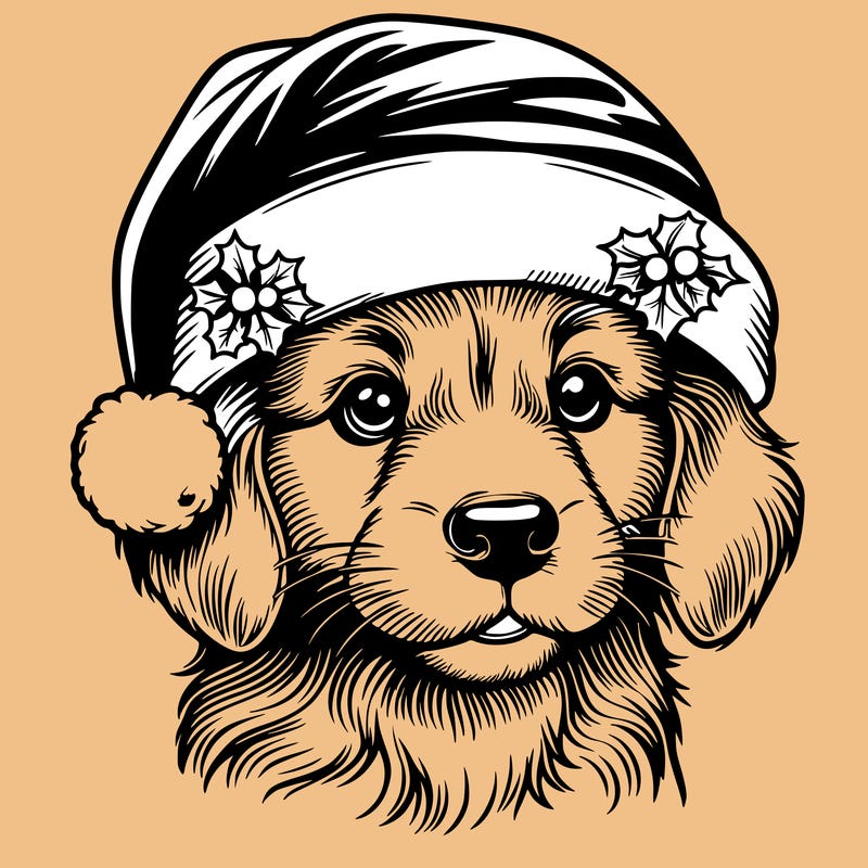 realistic dog wearing a santa hat
