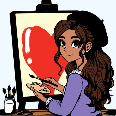 realistic girl artist painting a blank canvas