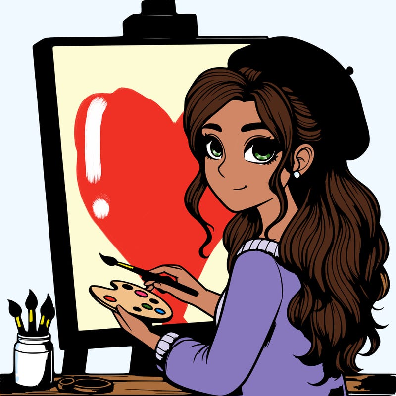 realistic girl artist painting a blank canvas