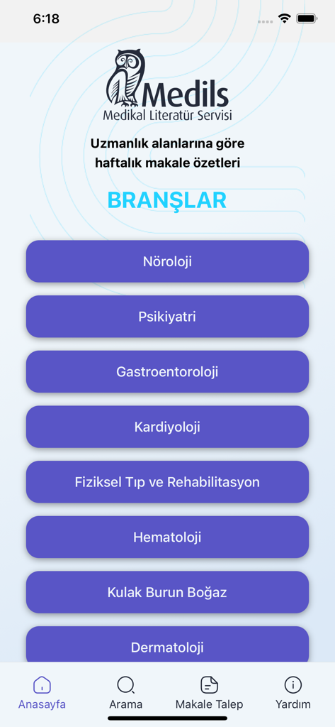 Medils - Medils app interface showing weekly medical article summaries categorized by specialties like neurology and cardiology