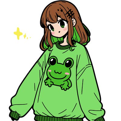 girl wearing frogging sweatshirt