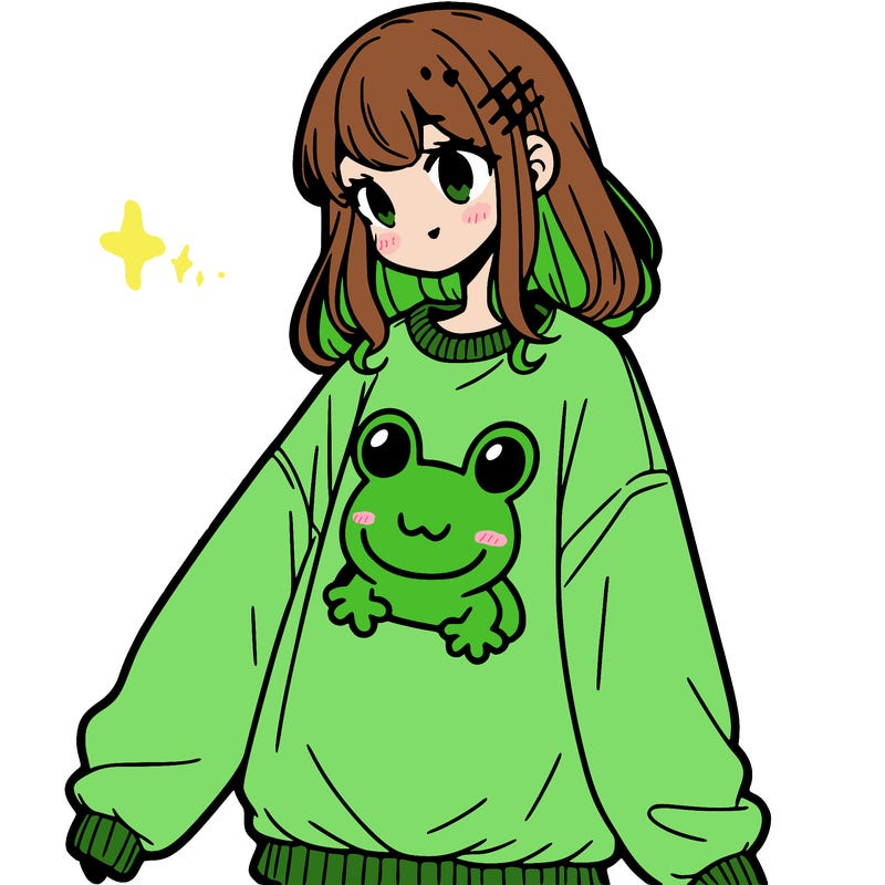 girl wearing frogging sweatshirt