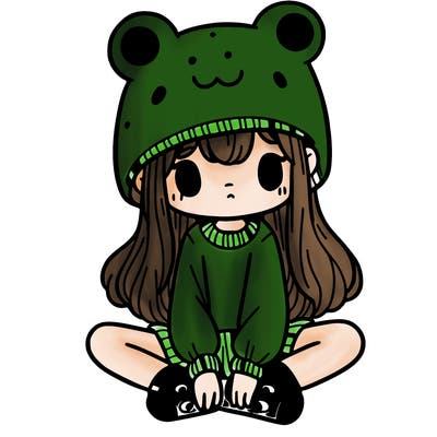 a girl wearing a frog hat and some frog socks