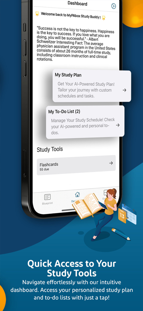 PANCE Study Buddy - PANCE Study Buddy dashboard showing AI powered study plan and to-do list for PA students
