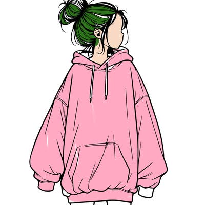 realistic girl with a oversized sweatshirt on and a bun
