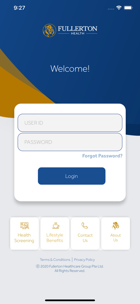 FHN3 - FHN3 app login screen with user ID and password fields