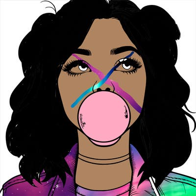 realististic girl blowing bubble -gum