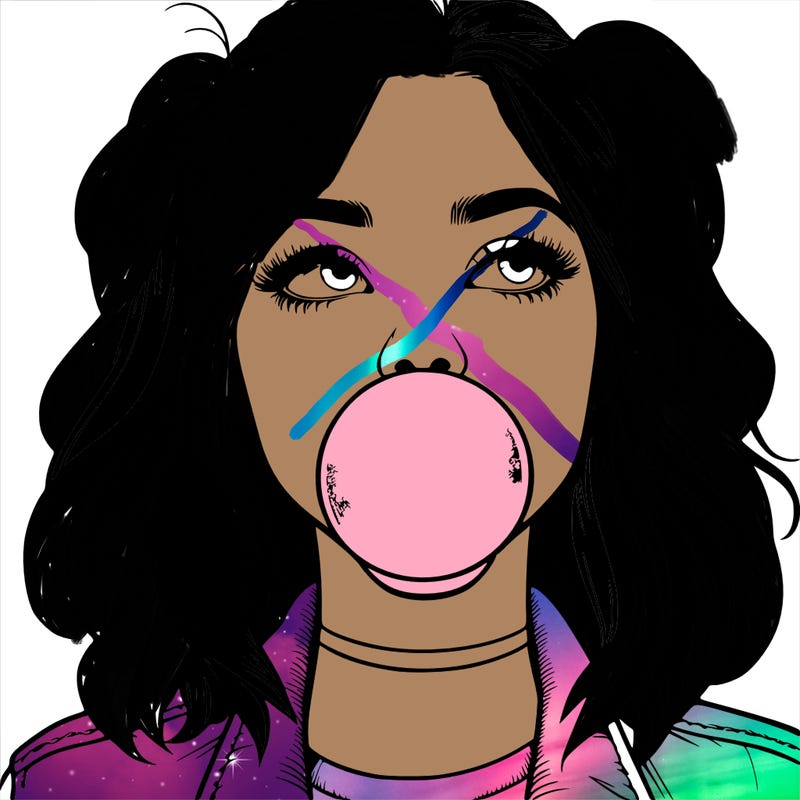 realististic girl blowing bubble -gum