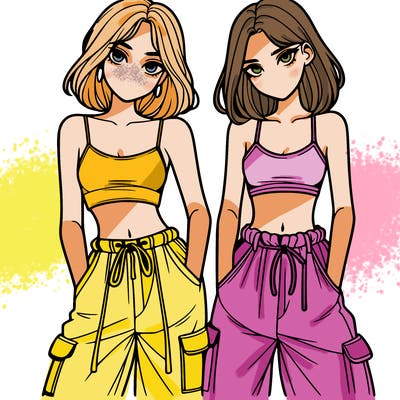 two girls with crop top with baggy pants