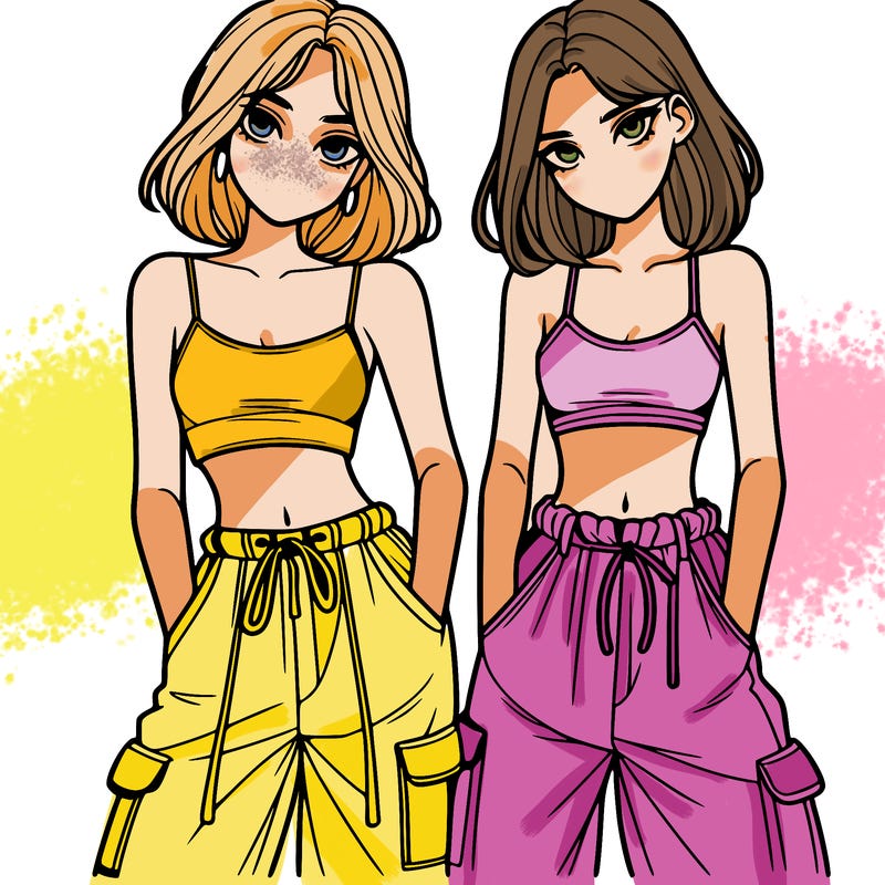 two girls with crop top with baggy pants