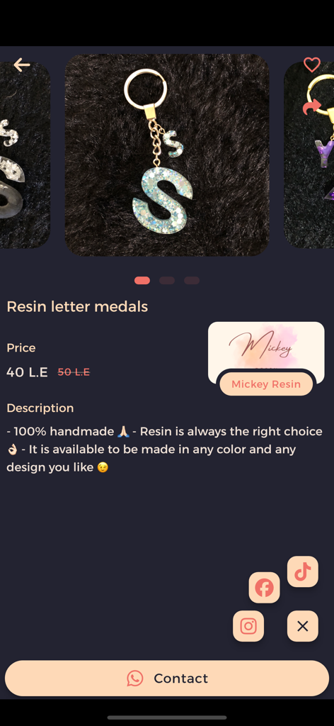 Crafty Bazaar - Product detail page for a handmade glittery resin letter keychain on Crafty Bazaar