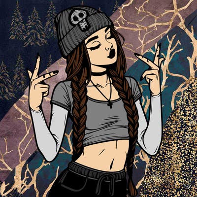 realistic teenage girl with braids and a beanie and crop top doing 🫶🏼