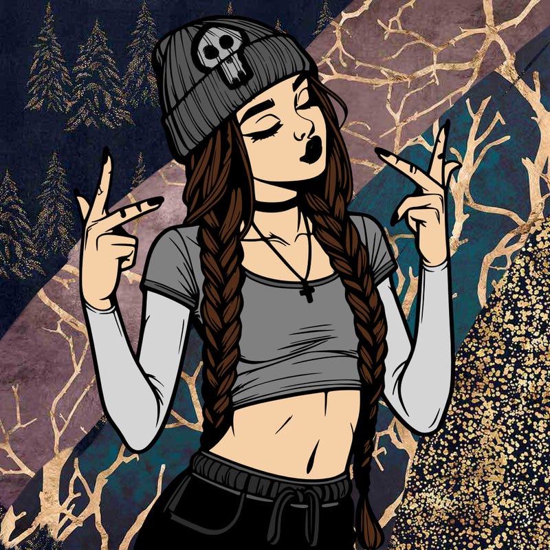 realistic teenage girl with braids and a beanie and crop top doing 🫶🏼
