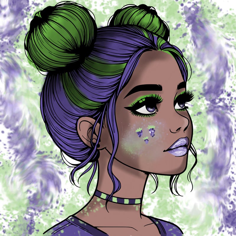 realistic girl with buns on the top of her head