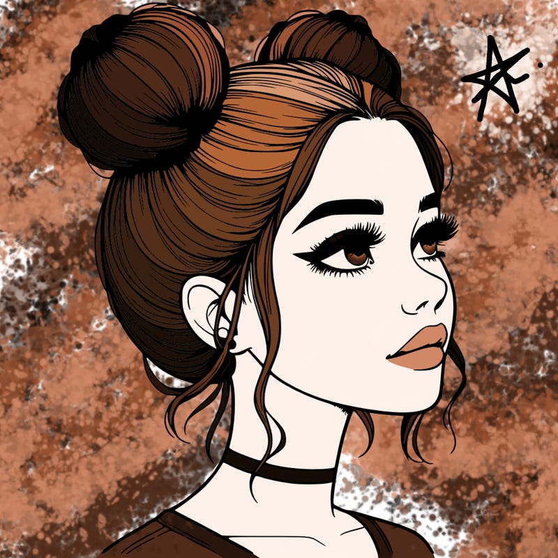 realistic girl with buns on the top of her head