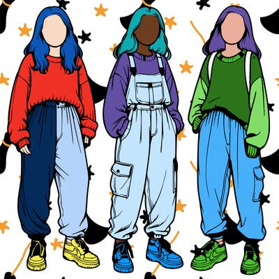 realistic faceless girl with baggy pants and jumper