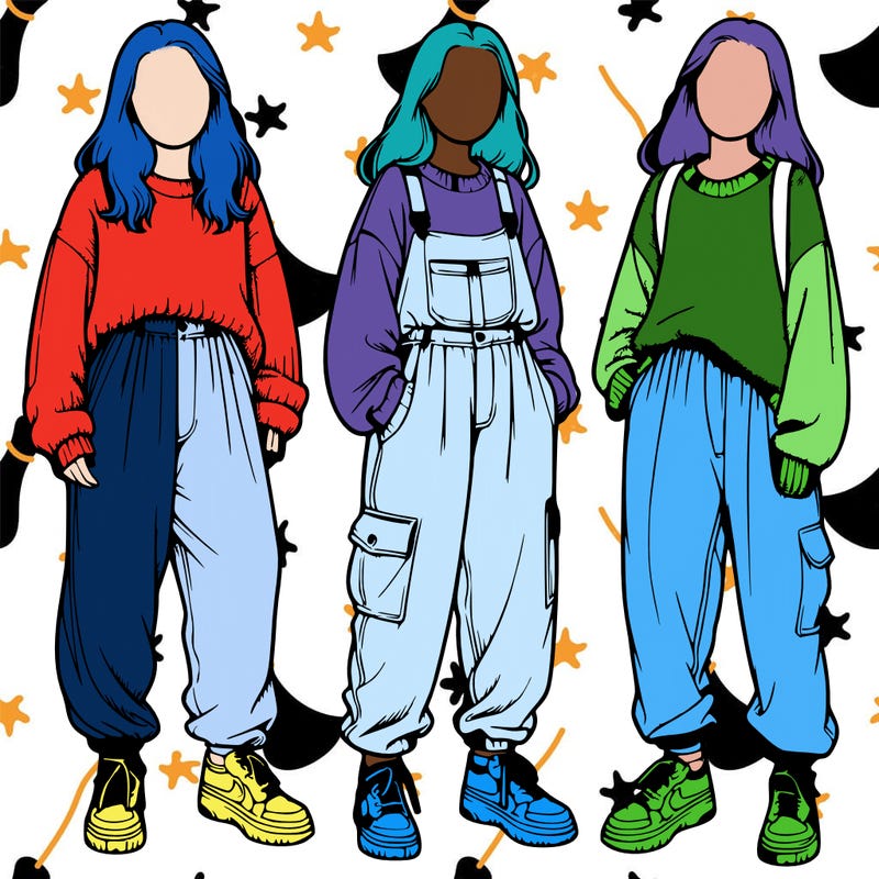 realistic faceless girl with baggy pants and jumper