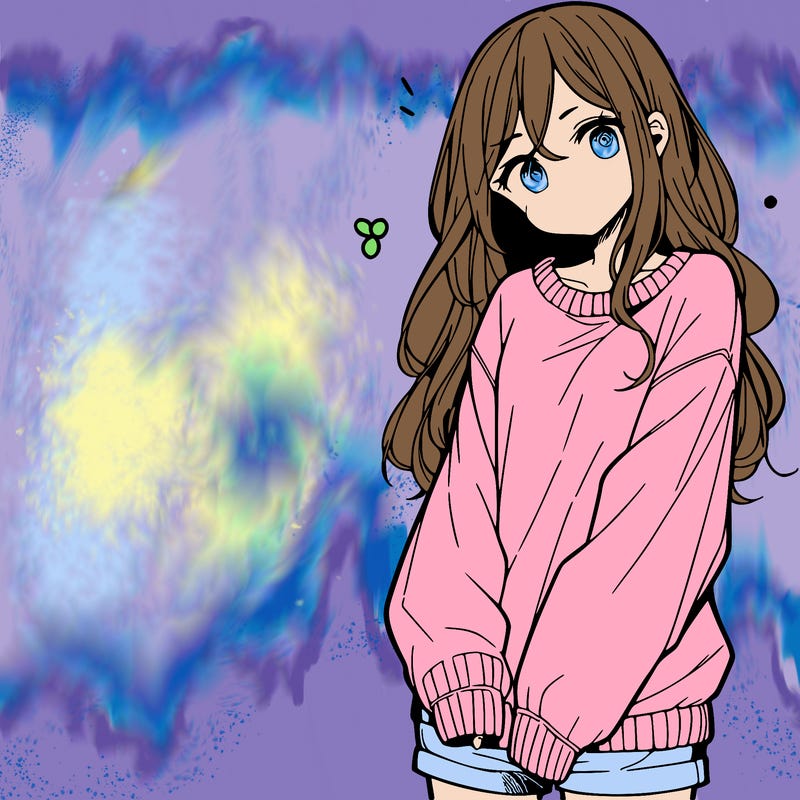manga teen girl  in a sweater and baggy pants