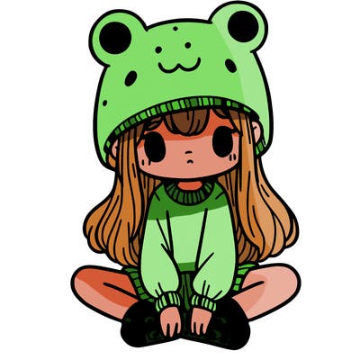 a girl wearing a frog hat and some frog socks