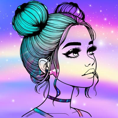 realistic girl with buns on the top of her head