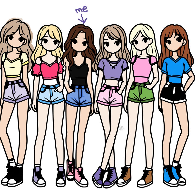 a group of girls wearing crop tops and shorts