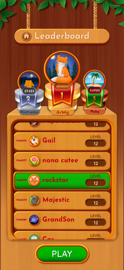 Woody Sort: Ball Sort Puzzle - Woody Sort puzzle game leaderboard display with player rankings and rustic wooden design