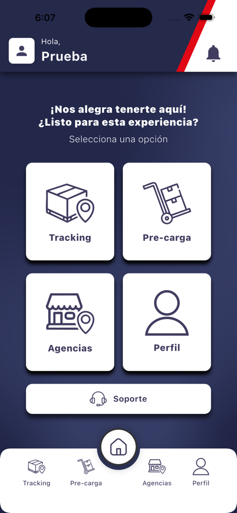 Main interface of the MRW Movil app showing tracking and shipping management options