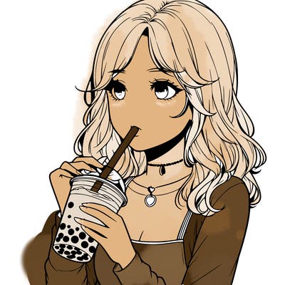 realistic girl drinking boba tea
